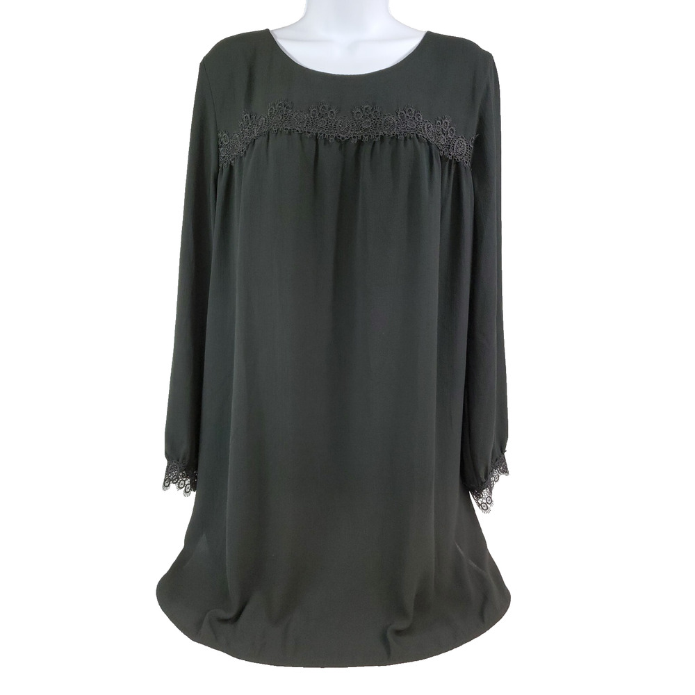 A New Day Little Black Dress Lace Accents Long Sleeve Tunic Size Small